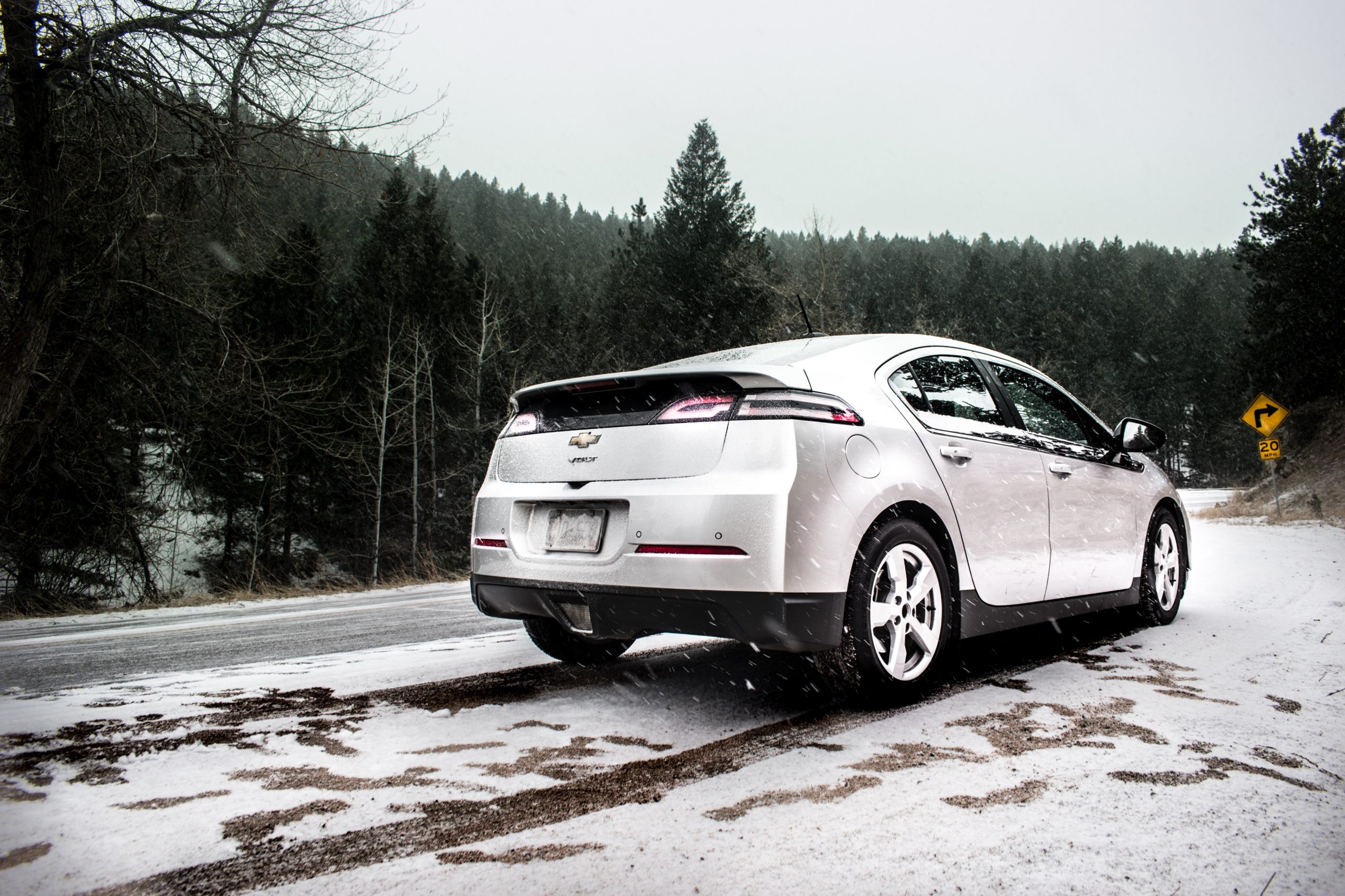 EV on a snowy road